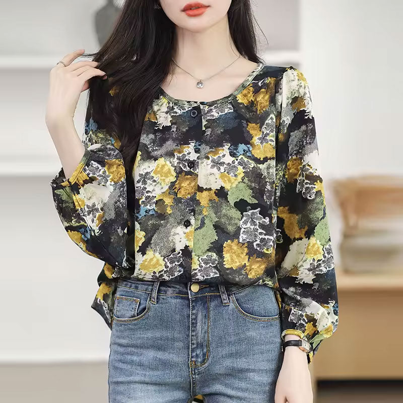 Nova Abstract Long-Sleeve Blouse