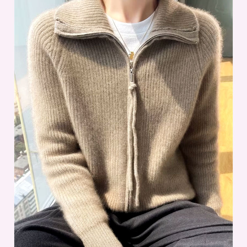 Ella Chic Zip-Up Knit Cardigan