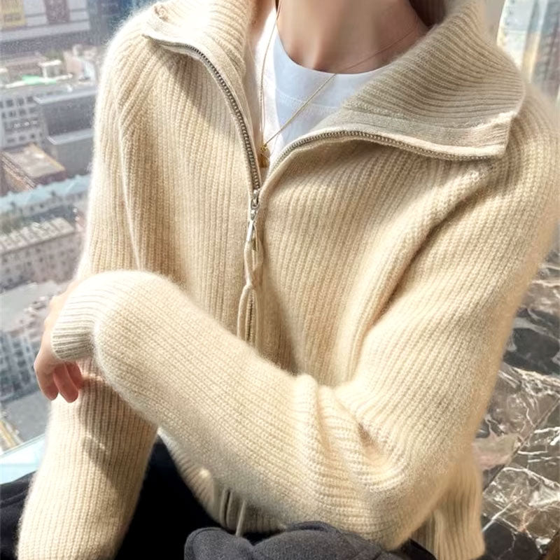 Ella Chic Zip-Up Knit Cardigan