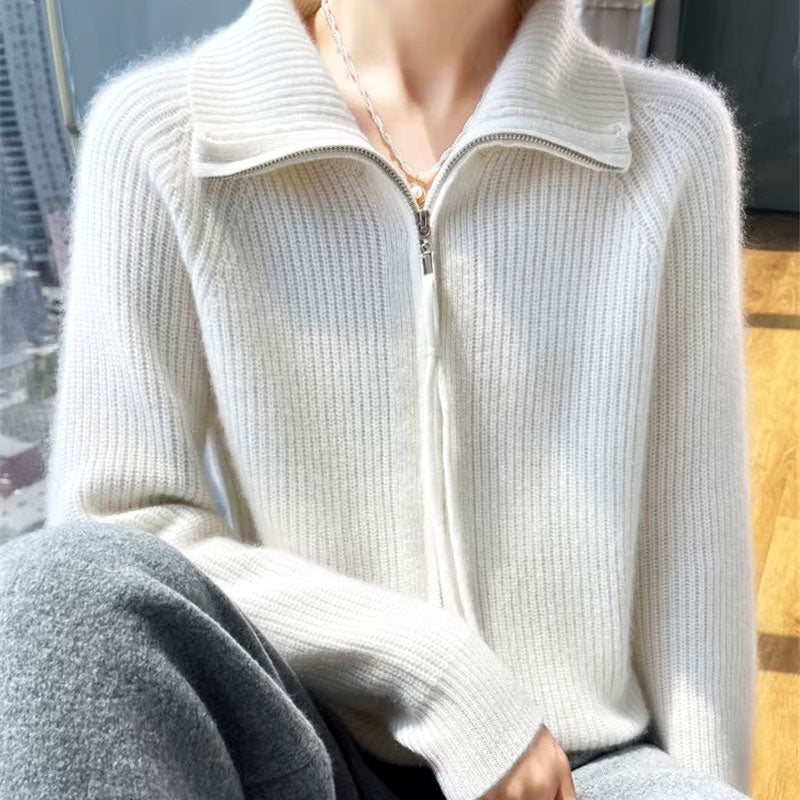 Ella Chic Zip-Up Knit Cardigan