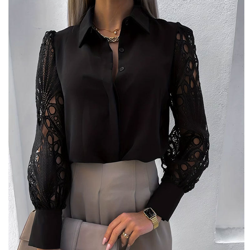 Elena Lace-Sleeve Blouse