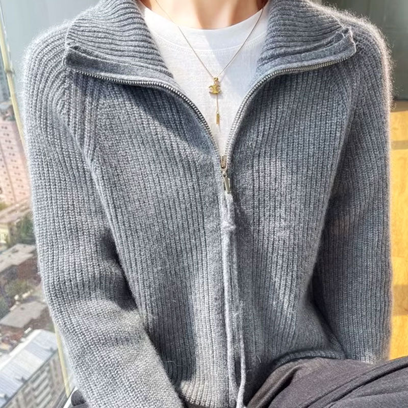 Ella Chic Zip-Up Knit Cardigan