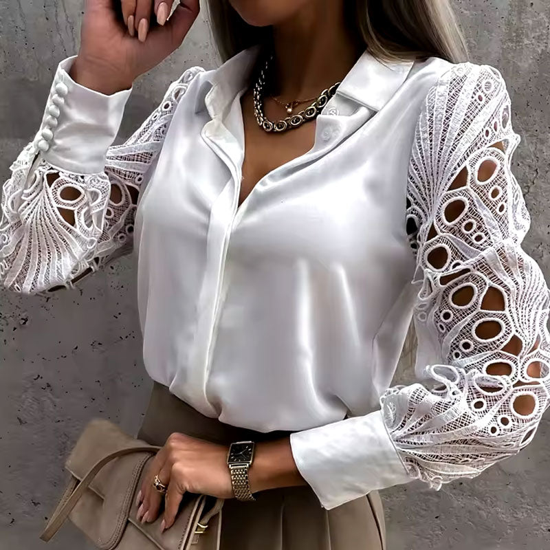 Elena Lace-Sleeve Blouse