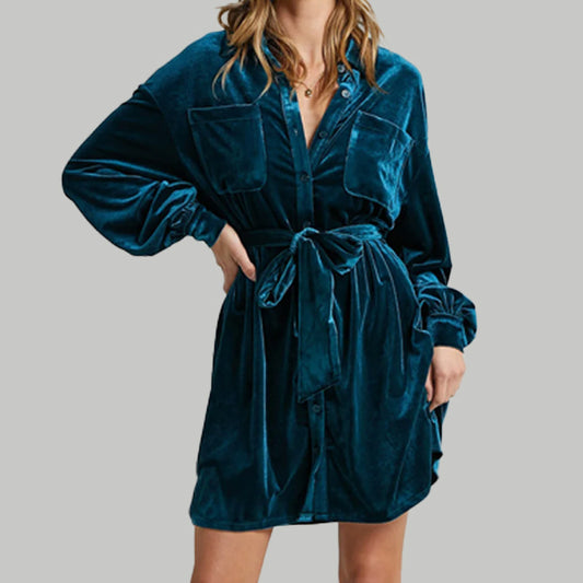 Ava Velvet Shirt Dress