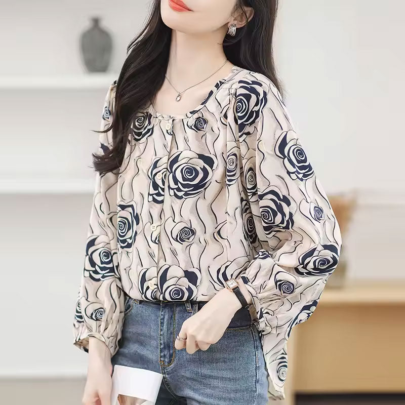 Rose Button-Up Blouse