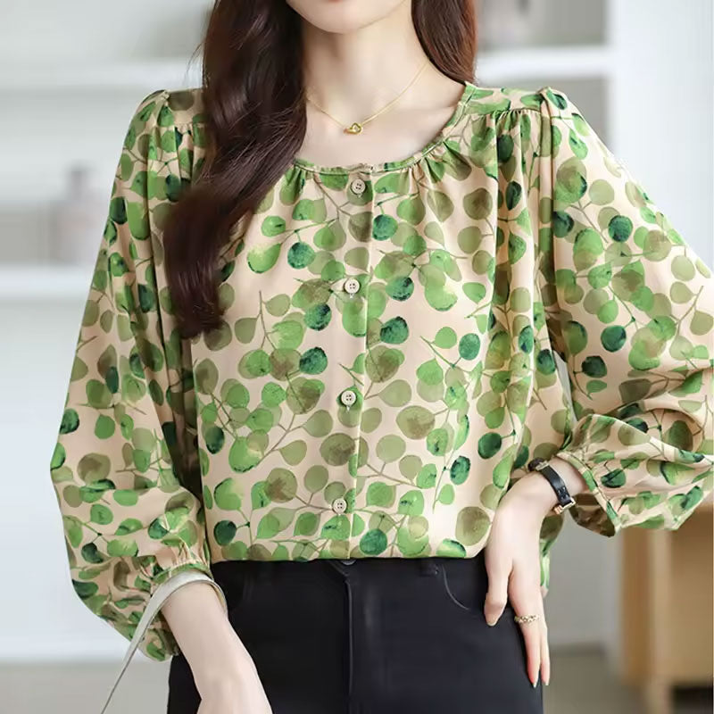 Olivia Nature-Inspired Leaf Print Blouse