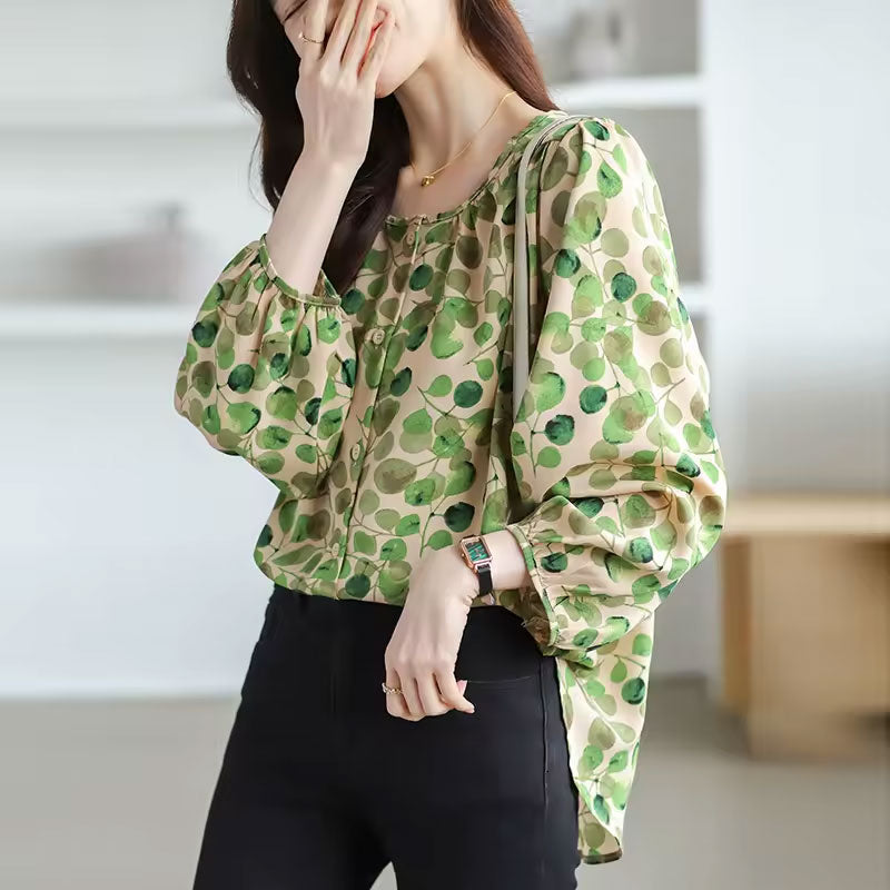 Olivia Nature-Inspired Leaf Print Blouse
