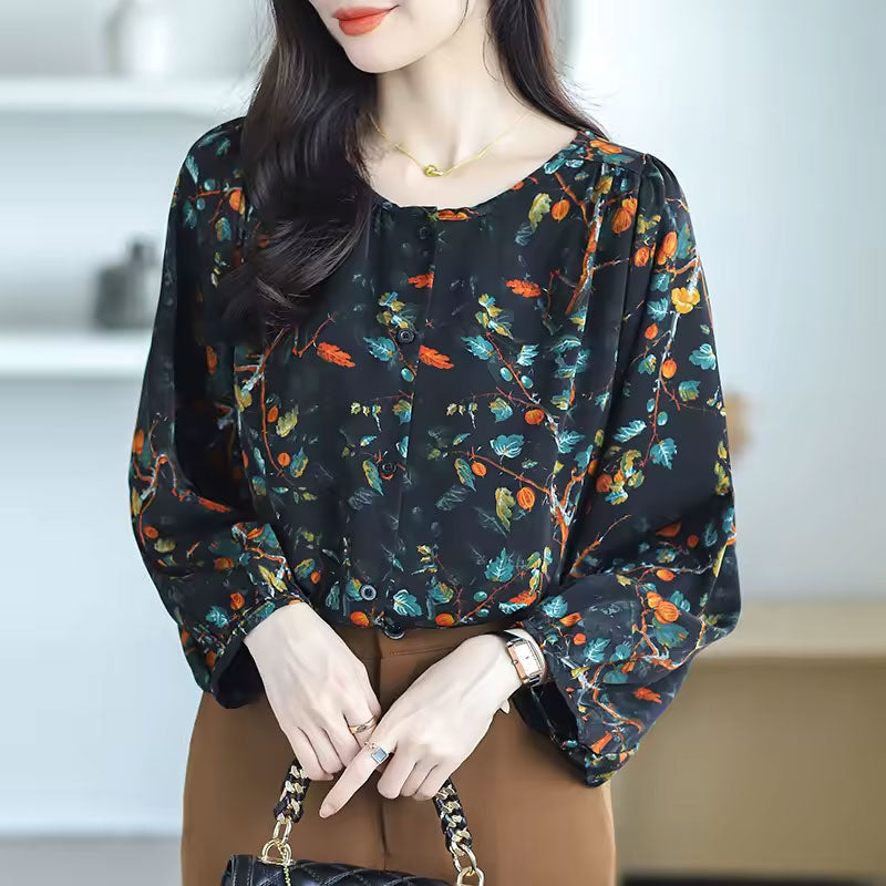 Olivia Nature-Inspired Leaf Print Blouse