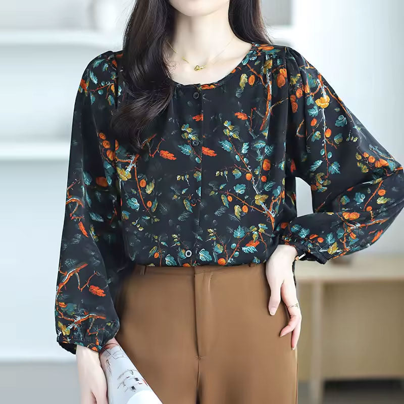 Olivia Nature-Inspired Leaf Print Blouse