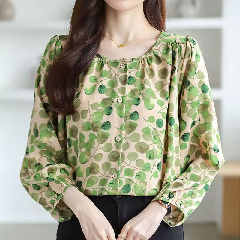 Olivia Nature-Inspired Leaf Print Blouse