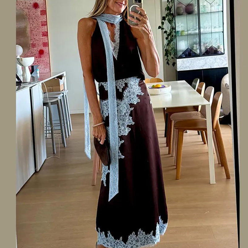 Olivia Lace-Trim Two-Piece Maxi Set