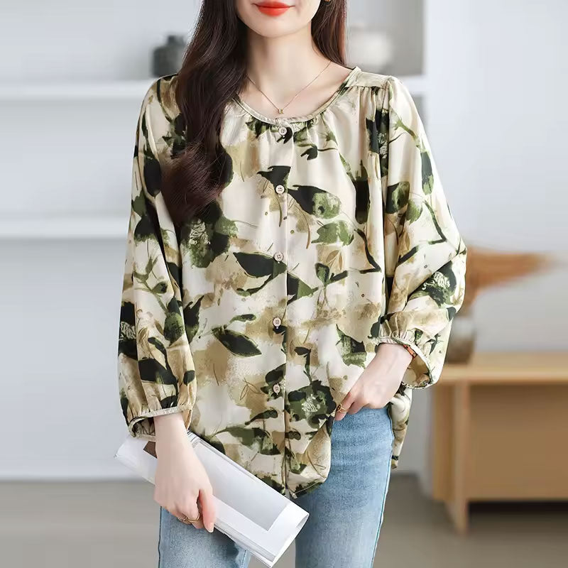 Olivia Nature-Inspired Leaf Print Blouse