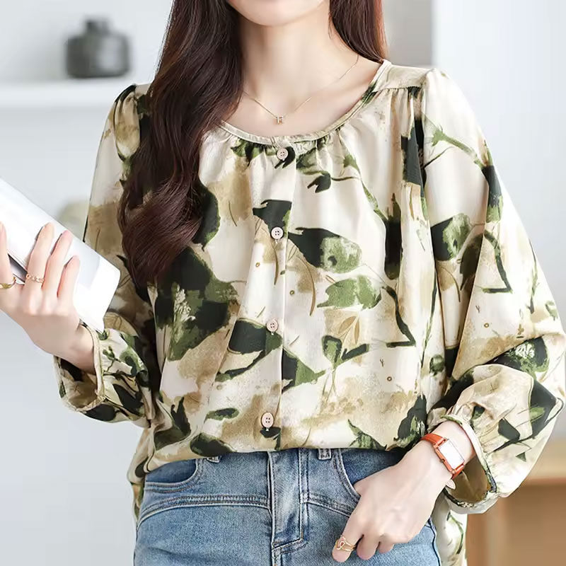 Olivia Nature-Inspired Leaf Print Blouse