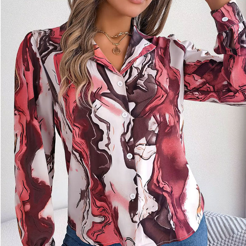 Aurora Color Swirl Long-Sleeve Blouse