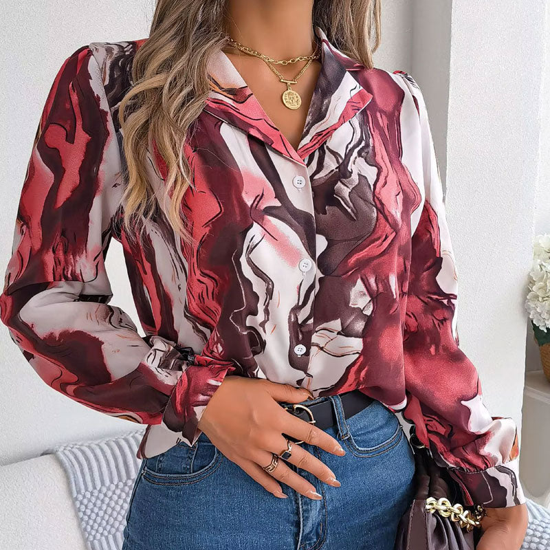 Aurora Color Swirl Long-Sleeve Blouse