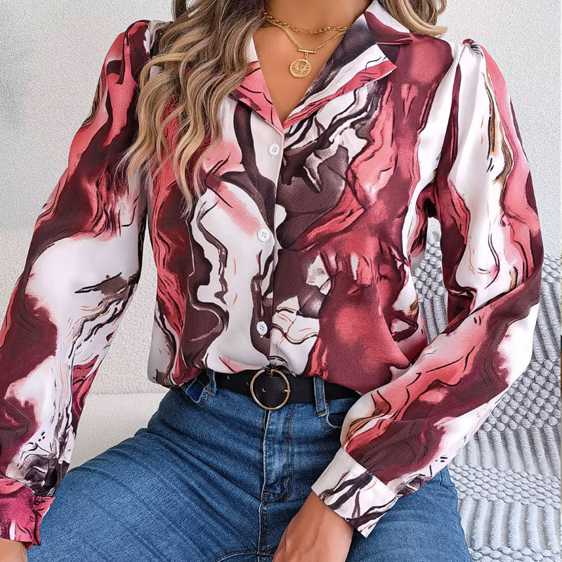 Aurora Color Swirl Long-Sleeve Blouse