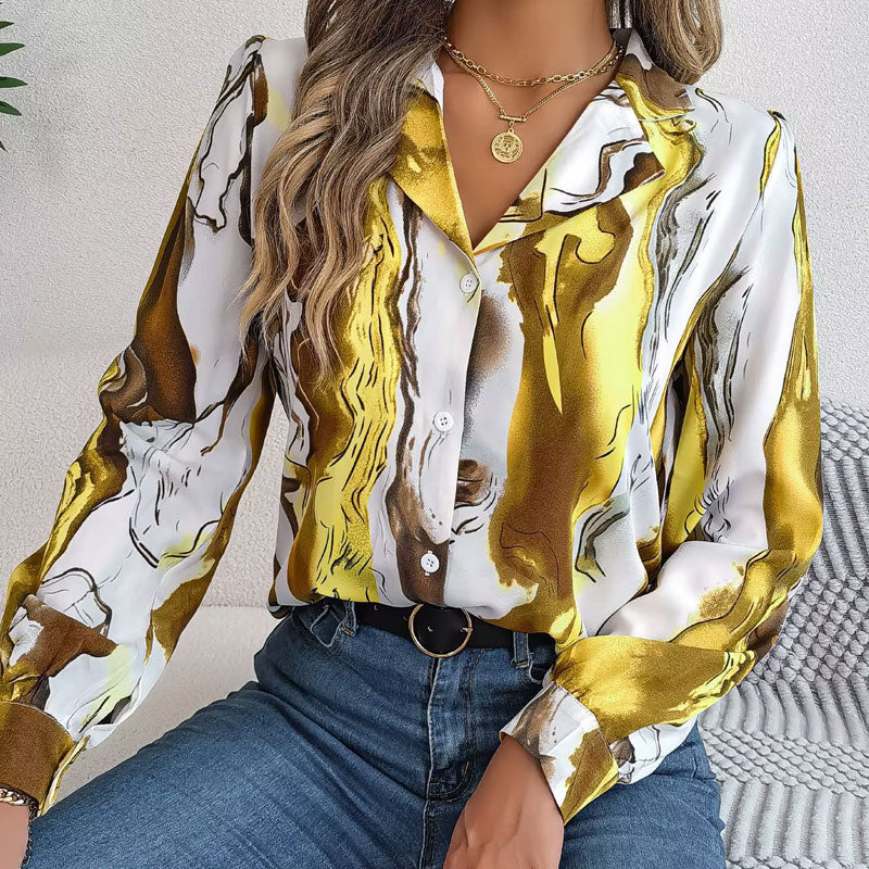 Aurora Color Swirl Long-Sleeve Blouse