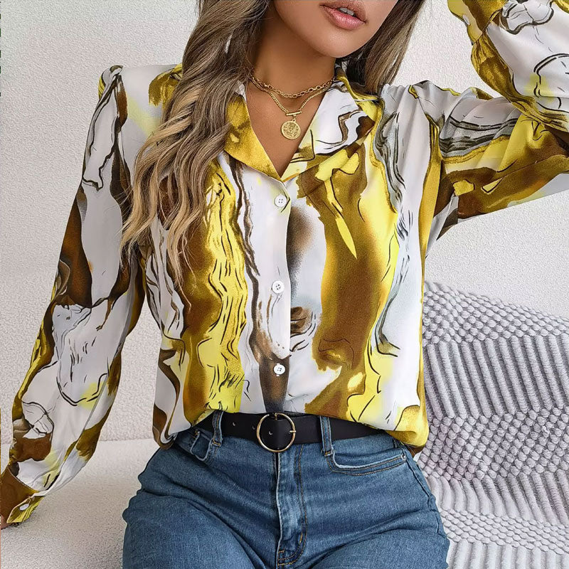 Aurora Color Swirl Long-Sleeve Blouse