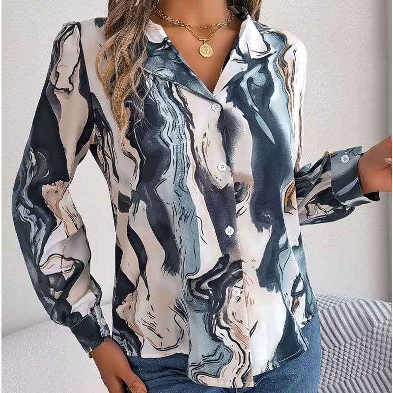 Aurora Color Swirl Long-Sleeve Blouse