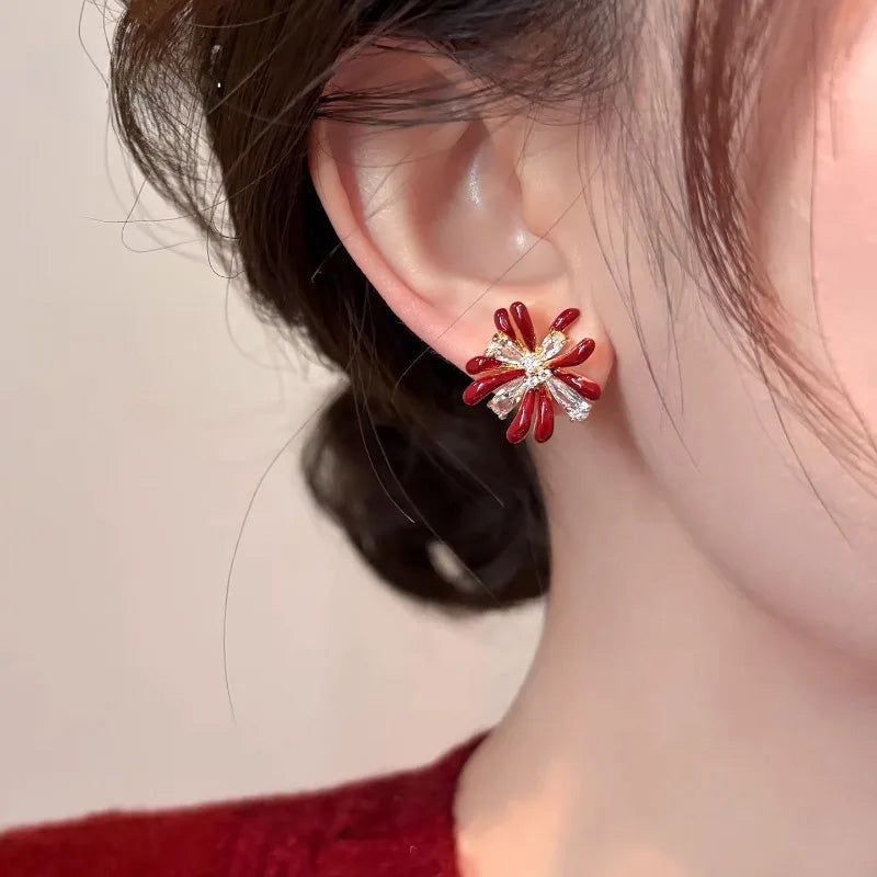 Ruby Blossom Crystal Studs