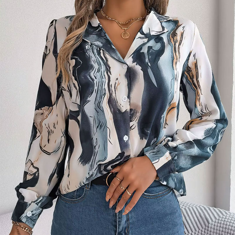 Aurora Color Swirl Long-Sleeve Blouse