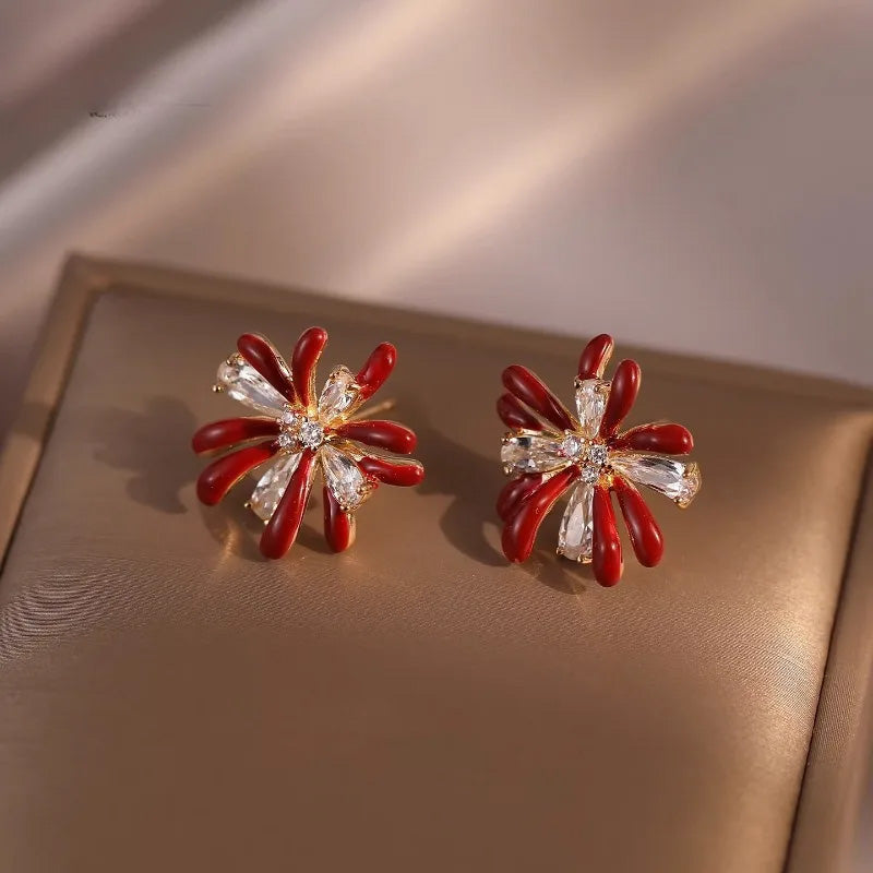 Ruby Blossom Crystal Studs