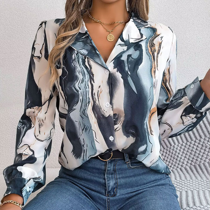 Aurora Color Swirl Long-Sleeve Blouse