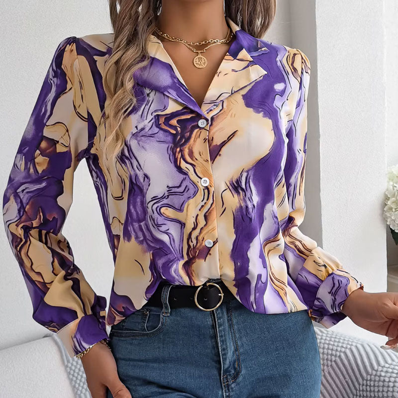 Aurora Color Swirl Long-Sleeve Blouse