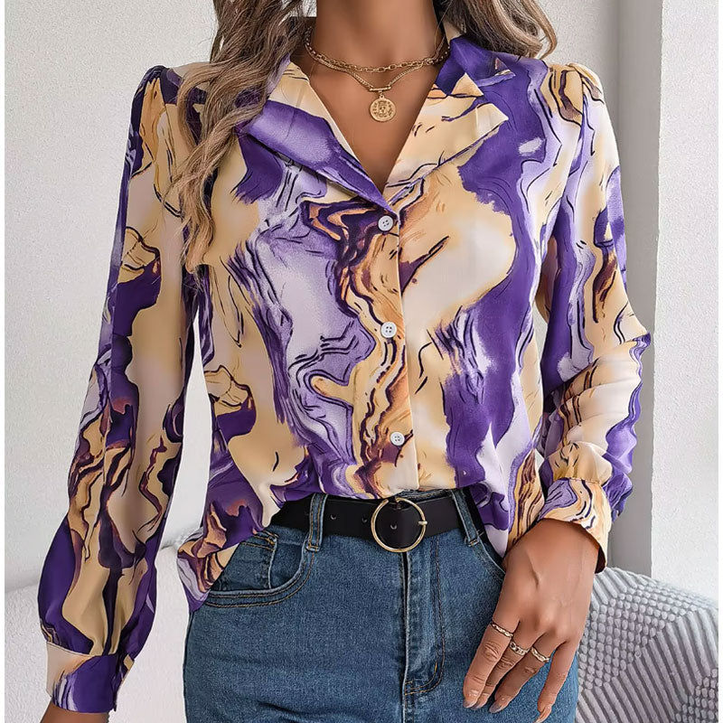 Aurora Color Swirl Long-Sleeve Blouse