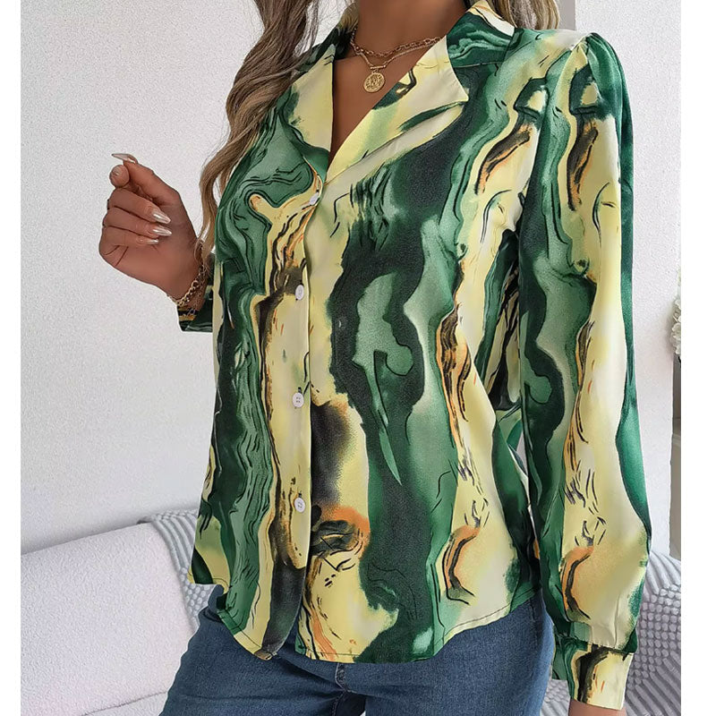 Aurora Color Swirl Long-Sleeve Blouse