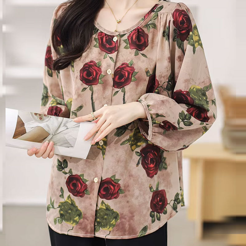 Rose Button-Up Blouse