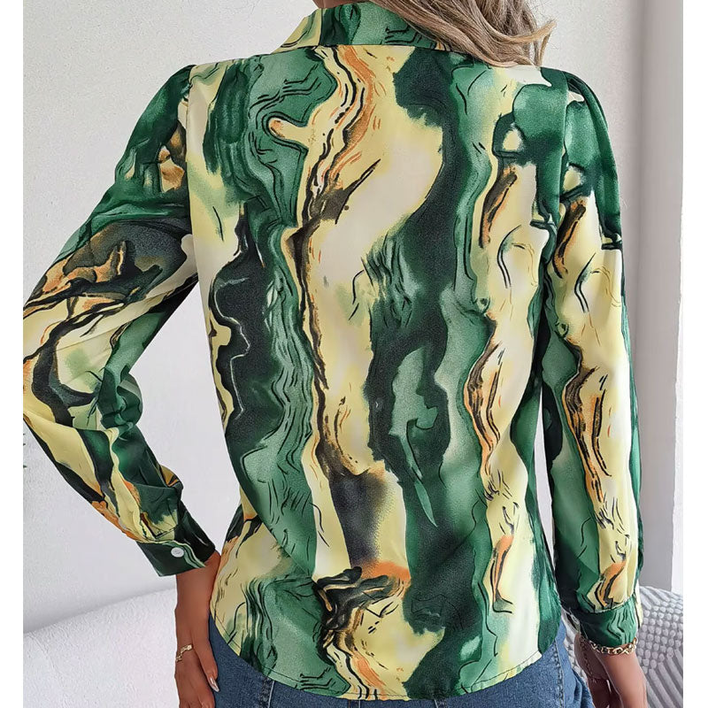Aurora Color Swirl Long-Sleeve Blouse