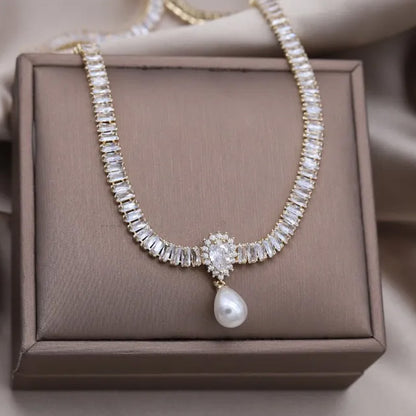 Olivia Crystal Pearl Drop Necklace