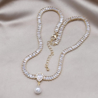 Olivia Crystal Pearl Drop Necklace