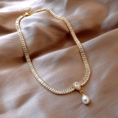 Olivia Crystal Pearl Drop Necklace