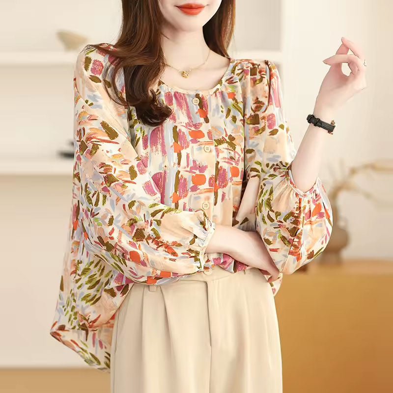 Nova Abstract Long-Sleeve Blouse