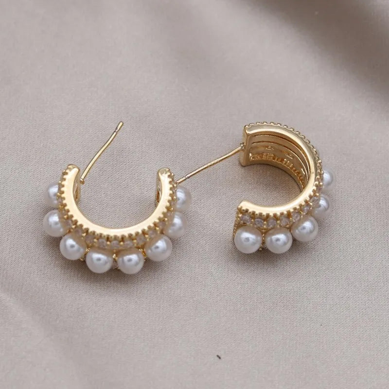 Isabella Pearl Pavé Huggie Earrings