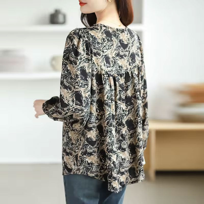 Nova Abstract Long-Sleeve Blouse