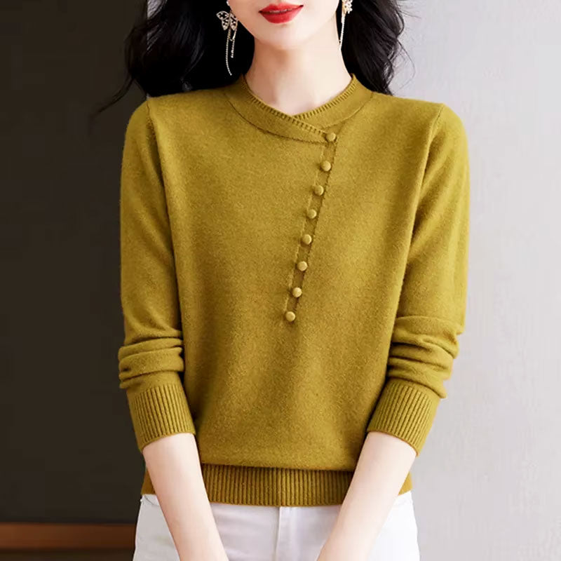 Emilia Asymmetrical Button Knit Sweater