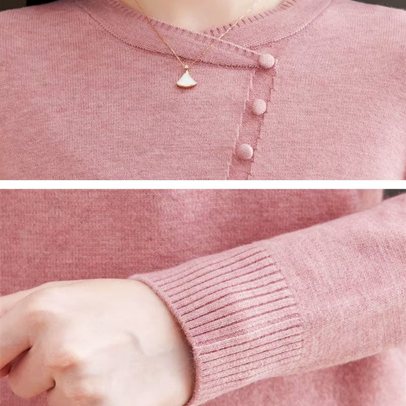 Emilia Asymmetrical Button Knit Sweater