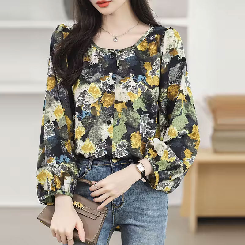 Nova Abstract Long-Sleeve Blouse