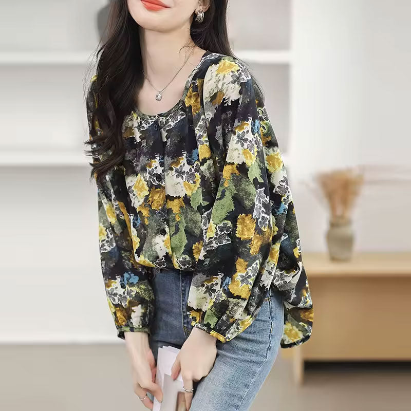 Nova Abstract Long-Sleeve Blouse