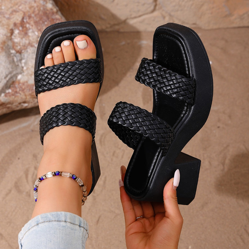 Braided Block Heel Sandals